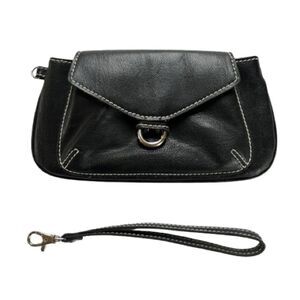 Liz Claiborne Black Vegan Leather Wristlet Clutch Wallet Purse